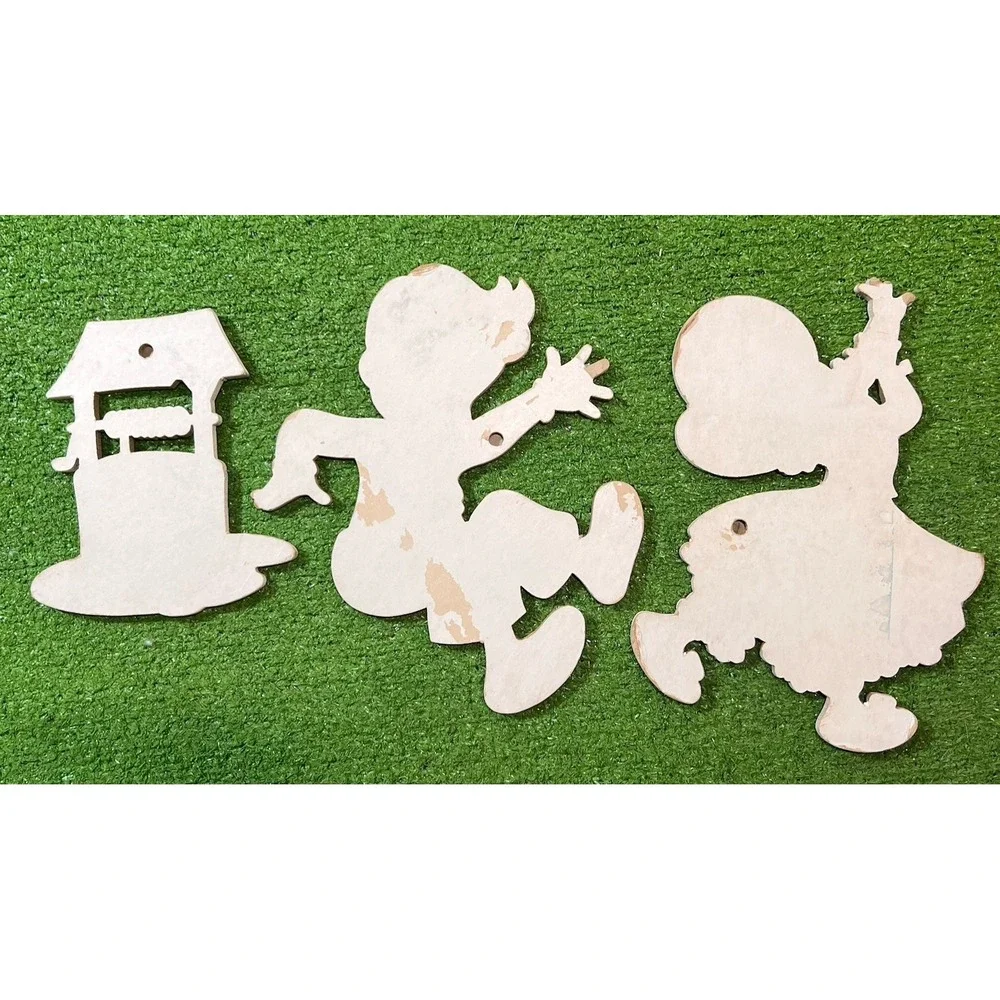 Vintage Mothers Goose Nursery Decor 1950s Jack & Jill Kids Wood Wall Decor  3 Pc